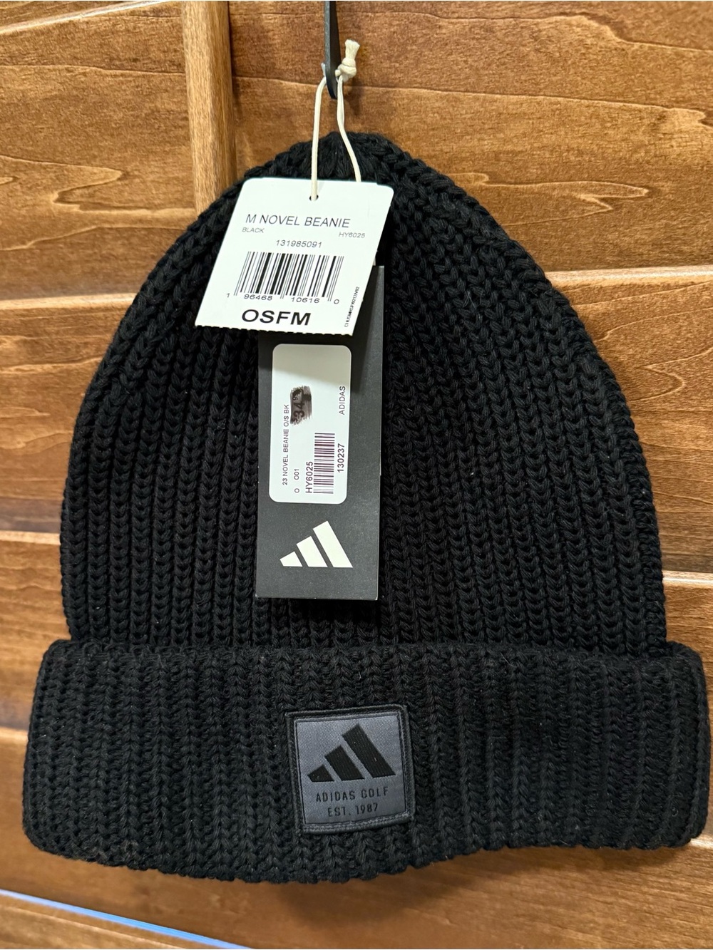 adidas Black Ribbed Knit Beanie with Logo Patch